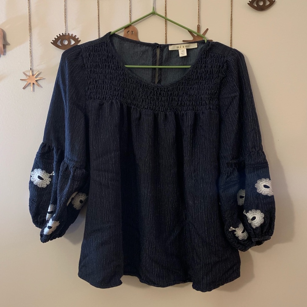 Blouse - Floral Top Blue